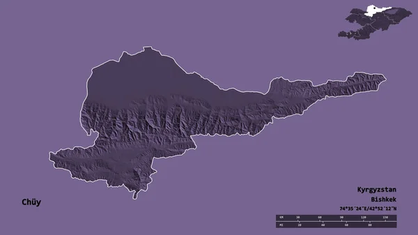 키르기스스탄의 모양이며 수도는 배경에 고립되어 지형도 렌더링 — 스톡 사진