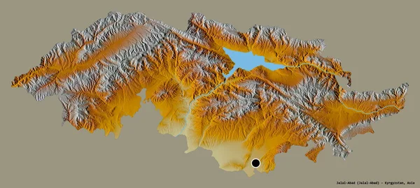 吉尔吉斯斯坦贾拉拉巴德省的形状 其首都以纯色背景隔离 地形浮雕图 3D渲染 — 图库照片