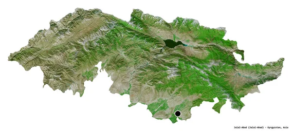 吉尔吉斯斯坦贾拉拉巴德省的形状 其首都因白色背景而孤立 卫星图像 3D渲染 — 图库照片
