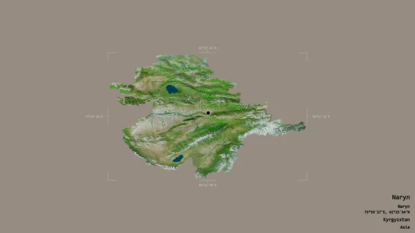 Obszar Naryn Prowincja Kirgistan Odizolowany Solidnym Tle Georeferencyjnej Skrzynce Granicznej — Zdjęcie stockowe
