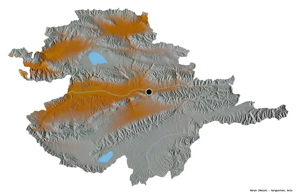 キルギスのナリン県の形で 首都は白い背景に孤立しています 地形図 3Dレンダリング — ストック写真