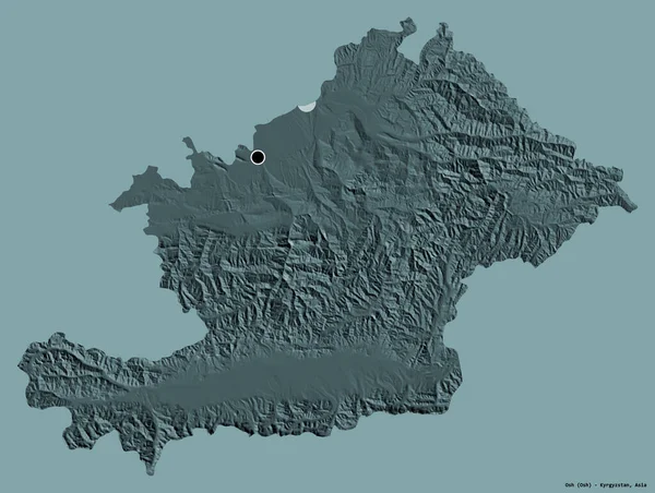 吉尔吉斯斯坦奥什省的形状 其首都被隔离在一个坚实的色彩背景上 彩色高程图 3D渲染 — 图库照片