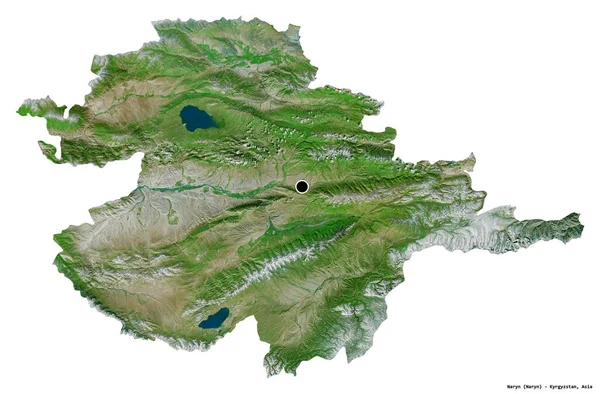 Kırgızistan Naryn Eyaleti Başkenti Beyaz Arka Planda Izole Edilmiştir Uydu — Stok fotoğraf