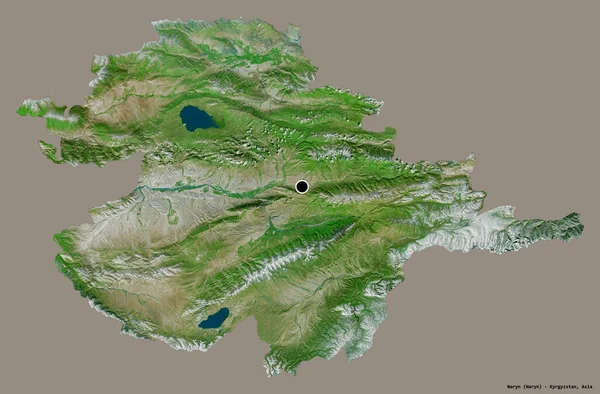 キルギスのナリン州の形で その首都はしっかりとした色の背景に隔離されています 衛星画像 3Dレンダリング — ストック写真