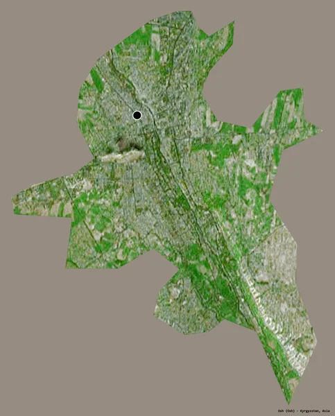 吉尔吉斯斯坦奥什市的形状 其首都被隔离在一个坚实的色彩背景上 卫星图像 3D渲染 — 图库照片