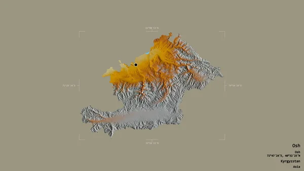 吉尔吉斯斯坦奥什省的一个地区 在一个地理参照框的坚实背景下被隔离 地形浮雕图 3D渲染 — 图库照片