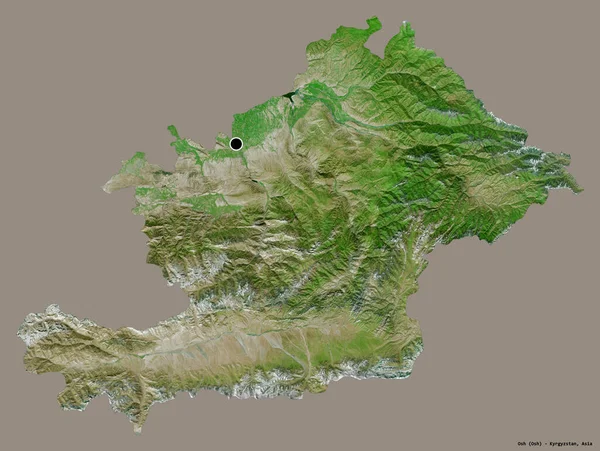 吉尔吉斯斯坦奥什省的形状 其首都被隔离在一个坚实的色彩背景上 卫星图像 3D渲染 — 图库照片