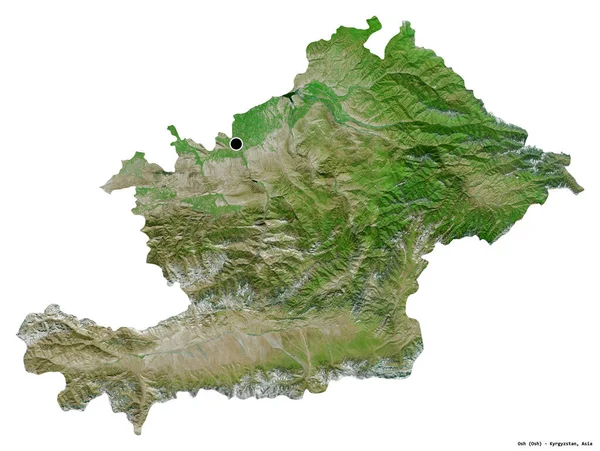 キルギスの州 オシュの形は その首都を白い背景に孤立しています 衛星画像 3Dレンダリング — ストック写真