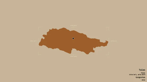 Obszar Talas Prowincja Kirgistan Izolowany Solidnym Tle Georeferencyjnej Skrzynce Granicznej — Zdjęcie stockowe