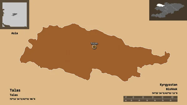 Tvar Talasu Provincie Kyrgyzstán Jeho Hlavní Město Měřítko Vzdálenosti Náhledy — Stock fotografie