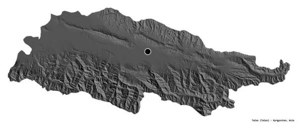 キルギスのタラス州の形で その首都は白い背景に孤立しています 標高マップ 3Dレンダリング — ストック写真