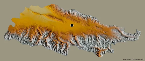 キルギスのタラス州の形で その首都はしっかりした色の背景に隔離されています 地形図 3Dレンダリング — ストック写真