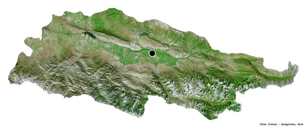 吉尔吉斯斯坦塔拉斯省的形状 其首都被白色背景隔离 卫星图像 3D渲染 — 图库照片