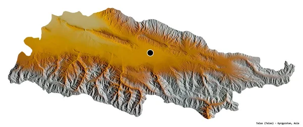 キルギスのタラス州の形で その首都は白い背景に孤立しています 地形図 3Dレンダリング — ストック写真