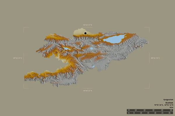 Gebiet Von Kirgisistan Isoliert Auf Einem Soliden Hintergrund Einem Georeferenzierten — Stockfoto