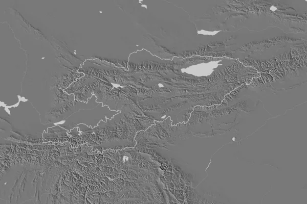 Área Extendida Kirguistán Delineada Mapa Elevación Bilevel Renderizado —  Fotos de Stock