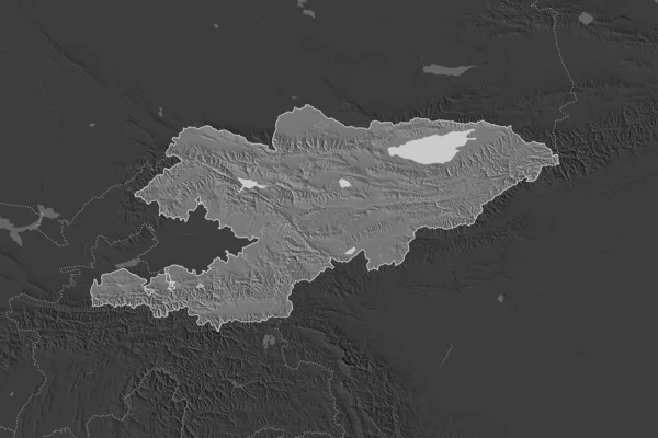 Shape Kyrgyzstan Separated Desaturation Neighboring Areas Borders Bilevel Elevation Map — Stock Photo, Image