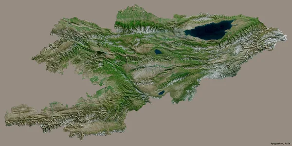吉尔吉斯斯坦的形状 其首都隔离在一个坚实的色彩背景 卫星图像 3D渲染 — 图库照片