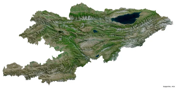 吉尔吉斯斯坦的形状 其首都被白色背景隔离 卫星图像 3D渲染 — 图库照片