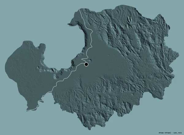 老挝的阿塔普省的形状 其首都被隔离在一个坚实的色彩背景上 彩色高程图 3D渲染 — 图库照片