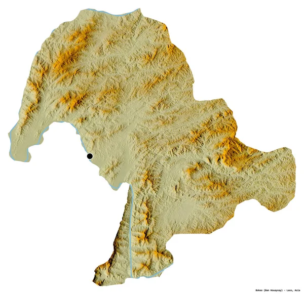 老挝省博科省的形状 其首都被白色背景隔离 地形浮雕图 3D渲染 — 图库照片