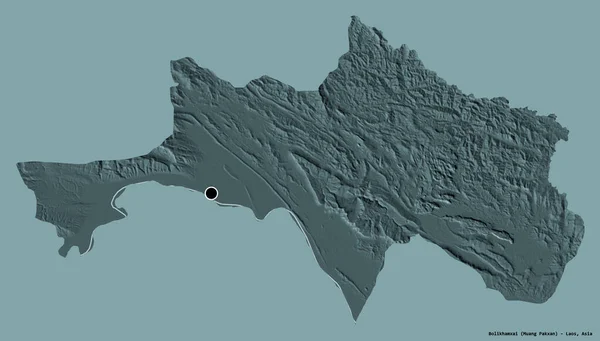 ラオスの州ボリカムサイの形で その首都はしっかりとした色の背景に隔離されています 色の標高マップ 3Dレンダリング — ストック写真