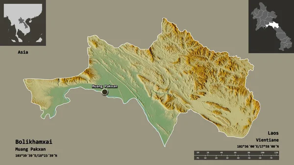 Gestalt Von Bolikhamxai Provinz Laos Und Seiner Hauptstadt Entfernungsskala Vorschau — Stockfoto