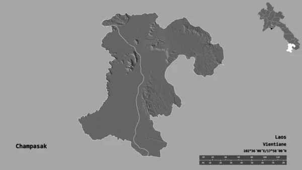 Kształt Champasak Prowincja Laosu Stolicą Odizolowaną Solidnym Tle Skala Odległości — Zdjęcie stockowe