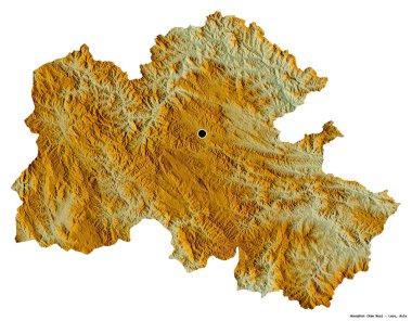 Beyaz arka planda başkenti izole edilmiş, Laos ili Houaphan 'ın şekli. Topografik yardım haritası. 3B görüntüleme