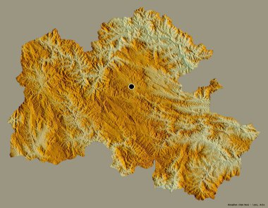 Başkenti koyu renk arkaplan üzerine izole edilmiş olan Houaphan, Laos vilayeti. Topografik yardım haritası. 3B görüntüleme