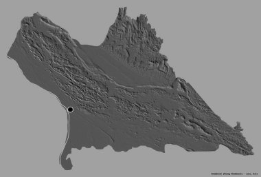Khammouan, Laos ili, başkenti katı renk arkaplanı ile izole edilmiştir. Çift seviyeli yükseklik haritası. 3B görüntüleme