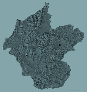 Louang Namtha 'nın şekli, Laos vilayeti, başkenti katı bir renk arkaplanı ile izole edilmiştir. Renkli yükseklik haritası. 3B görüntüleme