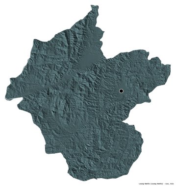 Başkenti beyaz arka planda izole edilmiş Louang Namtha, Laos vilayeti. Renkli yükseklik haritası. 3B görüntüleme