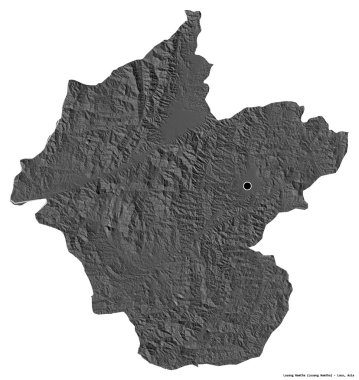 Başkenti beyaz arka planda izole edilmiş Louang Namtha, Laos vilayeti. Çift seviyeli yükseklik haritası. 3B görüntüleme