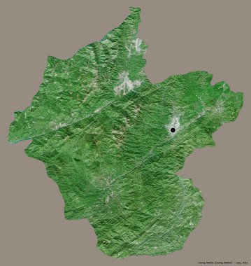 Louang Namtha 'nın şekli, Laos vilayeti, başkenti katı bir renk arkaplanı ile izole edilmiştir. Uydu görüntüleri. 3B görüntüleme