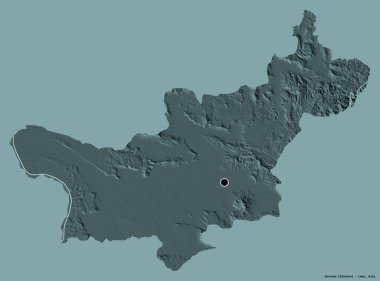 Saravan 'ın şekli, Laos ili, başkenti katı renk arkaplanı ile izole edilmiş. Renkli yükseklik haritası. 3B görüntüleme