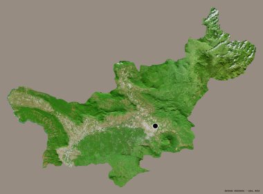 Saravan 'ın şekli, Laos ili, başkenti katı renk arkaplanı ile izole edilmiş. Uydu görüntüleri. 3B görüntüleme