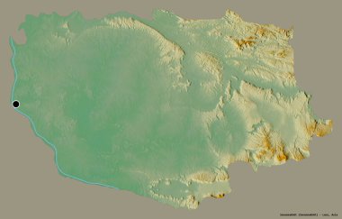 Laos ili Savannakhet 'in şekli, başkenti katı renk arkaplanı ile izole edilmiştir. Topografik yardım haritası. 3B görüntüleme