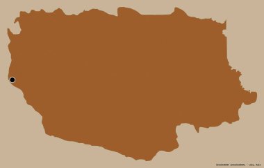 Laos ili Savannakhet 'in şekli, başkenti katı renk arkaplanı ile izole edilmiştir. Desenli dokuların bileşimi. 3B görüntüleme