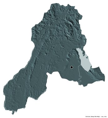 Beyaz arka planda başkenti izole edilmiş Vientiane, Laos vilayeti. Renkli yükseklik haritası. 3B görüntüleme