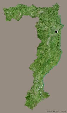 Laos ili Xaignabouri 'nin şekli, başkenti katı renk arkaplanı ile izole edilmiştir. Uydu görüntüleri. 3B görüntüleme