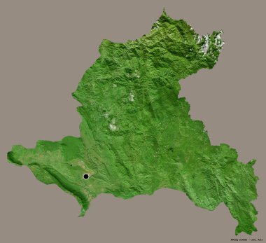 Laos 'un başkenti Xekong' un katı renk arkaplanı ile izole edilmiş hali. Uydu görüntüleri. 3B görüntüleme