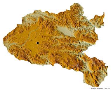 Xiangkhoang, Laos vilayeti, başkenti beyaz arka planda izole edilmiş. Topografik yardım haritası. 3B görüntüleme