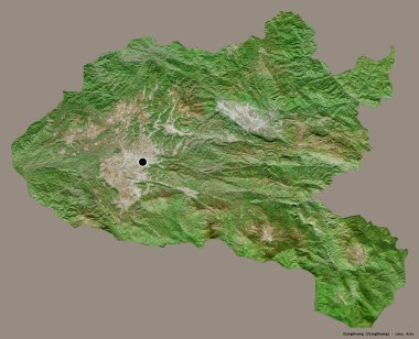 Xiangkhoang 'ın şekli, Laos vilayeti, başkenti katı renk arkaplanı ile izole edilmiş. Uydu görüntüleri. 3B görüntüleme