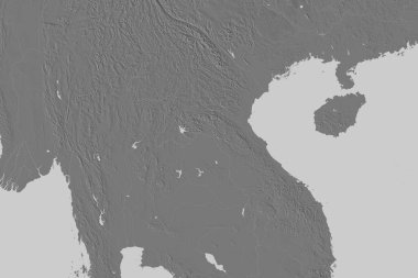 Laos 'un genişletilmiş bölgesi. Çift seviyeli yükseklik haritası. 3B görüntüleme