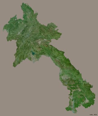 Başkenti katı renk arkaplanı olan Laos 'un şekli. Uydu görüntüleri. 3B görüntüleme