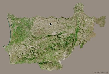 Lübnan Valisi Akkar 'ın şekli, sermayesi koyu renk arka planda izole edilmiş. Uydu görüntüleri. 3B görüntüleme