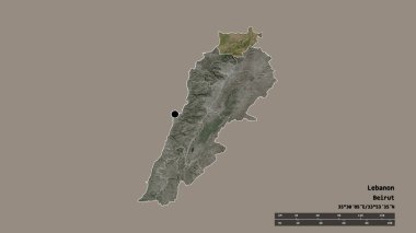 Başkenti, ana bölgesel bölümü ve ayrılmış Akkar bölgesi ile Lübnan 'ın dejenere edilmiş şekli. Etiketler. Uydu görüntüleri. 3B görüntüleme