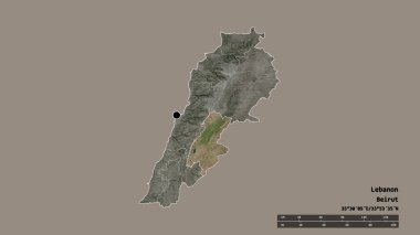 Başkenti, ana bölgesel bölümü ve bölünmüş Bekaa bölgesi ile Lübnan 'ın dejenere edilmiş şekli. Etiketler. Uydu görüntüleri. 3B görüntüleme