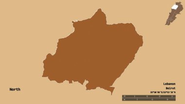 Kuzeyin şekli, Lübnan valiliği, sermayesi sağlam arka planda izole edilmiş. Uzaklık ölçeği, bölge önizlemesi ve etiketleri. Desenli dokuların bileşimi. 3B görüntüleme